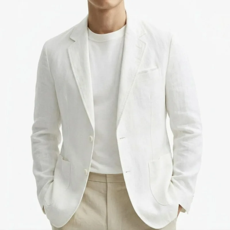 KIDWHXR Man Suit Outerwear Thin Comfortable Single-breasted Men Blazer Simple Solid Color Long Sleeve Pocket Male Casual Coat
