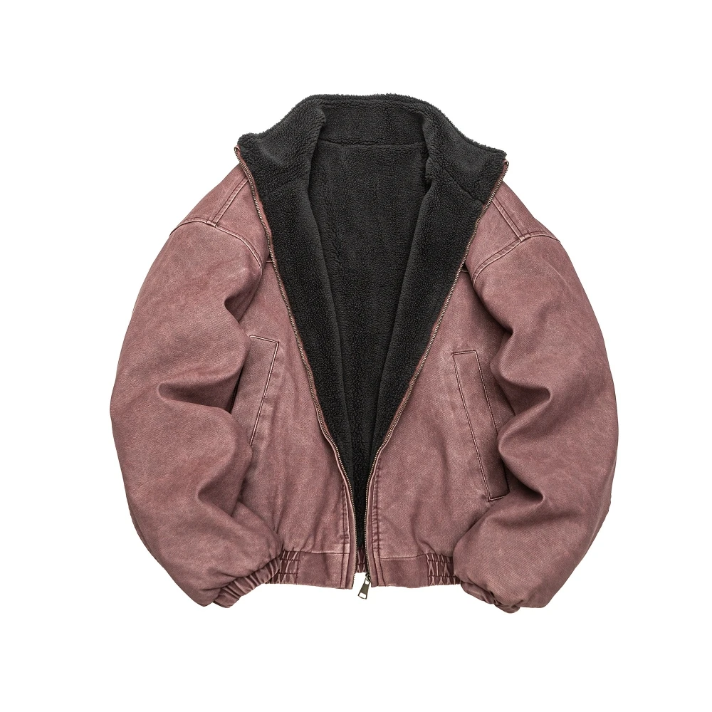 Mens Winter Heavy Duty Washed Distressed Fleece Jacket Thick Warm Windproof Stand Collar Streetwear High Quality Outdoor Coat