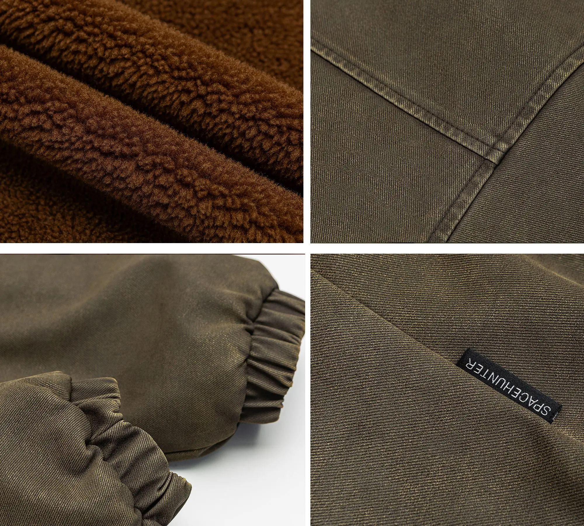 Mens Winter Heavy Duty Washed Distressed Fleece Jacket Thick Warm Windproof Stand Collar Streetwear High Quality Outdoor Coat