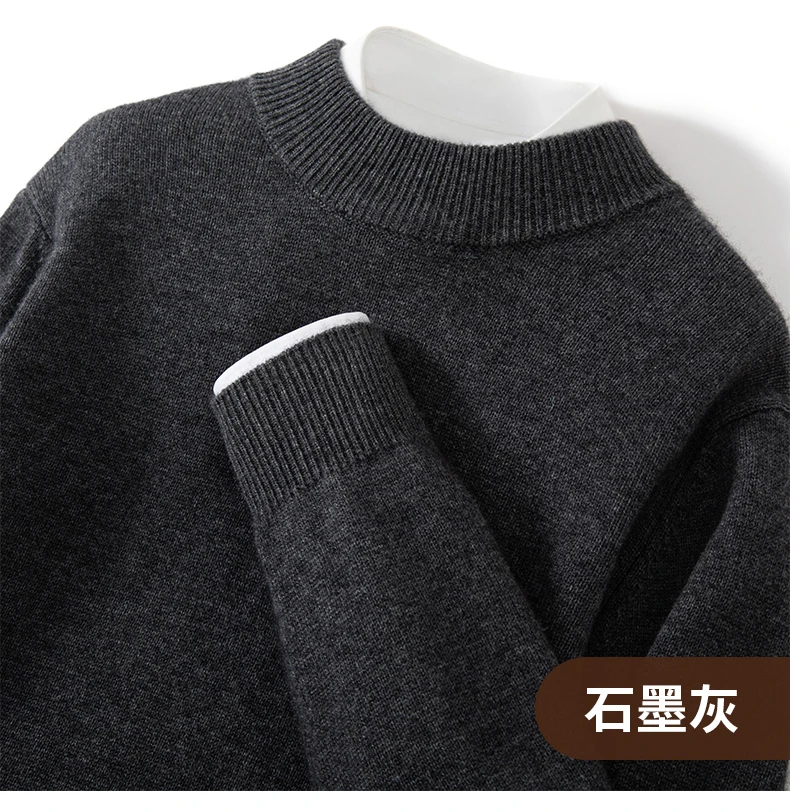 Seven Needle Thick Men's Sweater 100% Cashmere Half High Collar Pullover Autumn Winter Warm Long Sleeved Knitted Base Sweater