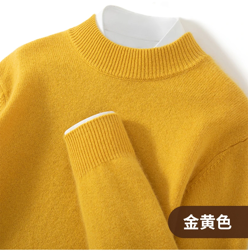 Seven Needle Thick Men's Sweater 100% Cashmere Half High Collar Pullover Autumn Winter Warm Long Sleeved Knitted Base Sweater