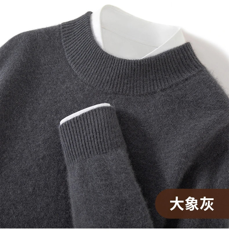 Seven Needle Thick Men's Sweater 100% Cashmere Half High Collar Pullover Autumn Winter Warm Long Sleeved Knitted Base Sweater