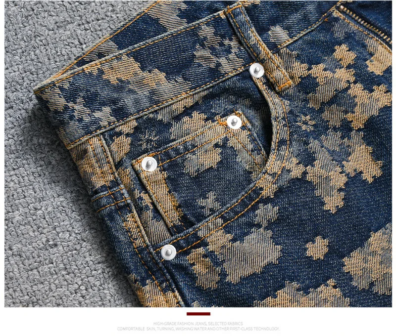 Mosaic Jacquard Embroidery Retro Jeans Men's Fashion High end Loose Straight Tube Trendy Printed Wide Leg Long Pants