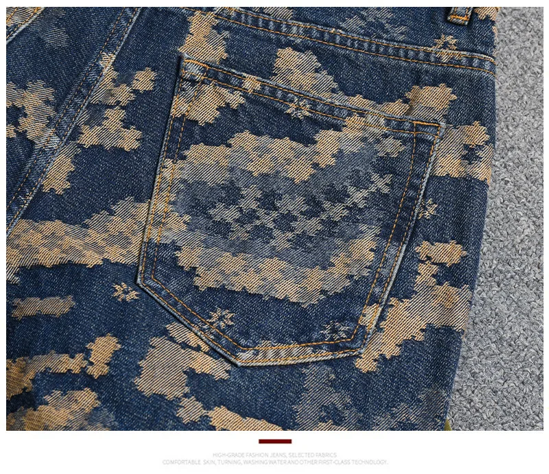Mosaic Jacquard Embroidery Retro Jeans Men's Fashion High end Loose Straight Tube Trendy Printed Wide Leg Long Pants