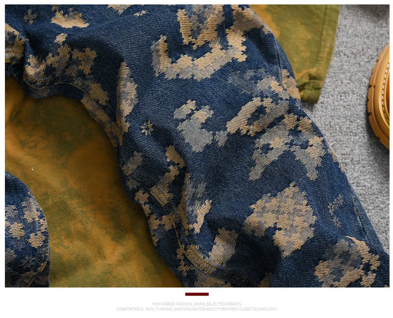 Mosaic Jacquard Embroidery Retro Jeans Men's Fashion High end Loose Straight Tube Trendy Printed Wide Leg Long Pants