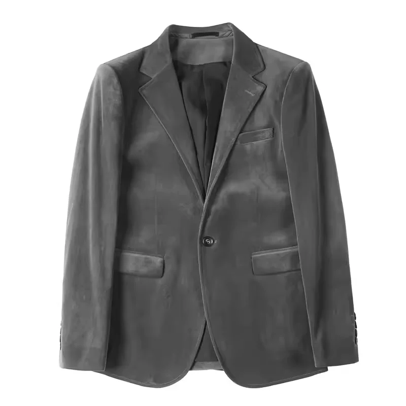 Men's Wool Suit Jacket 2025 High Quality Fashion One Grain Single Breasted Velvety Casual Solid Color Single West Fork
