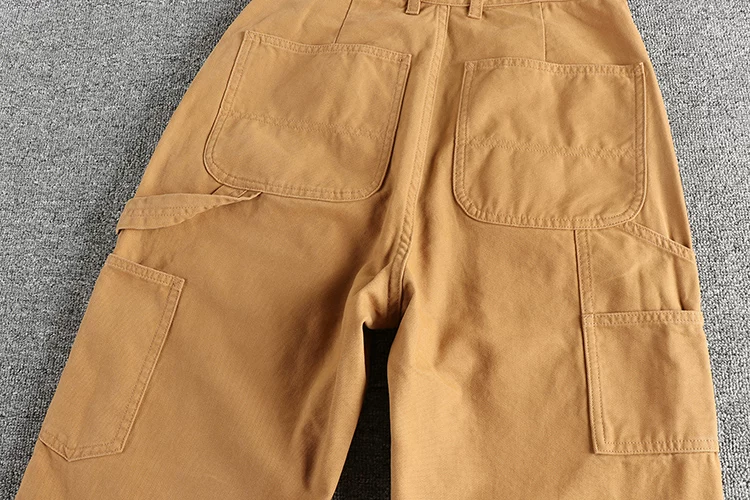 2024 Autumn New American Retro 320G Heavyweight Woven Cargo Pants Men's Fashion 100% Cotton Washed Straight Casual Trousers