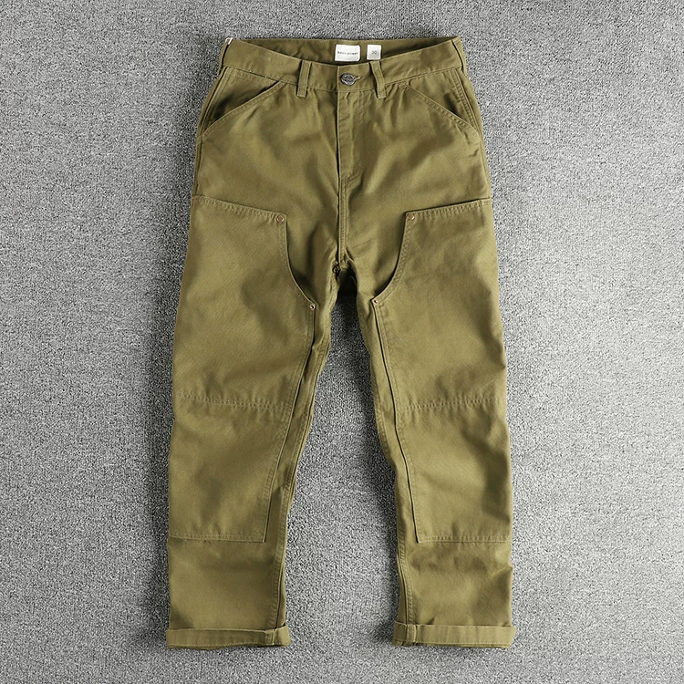 2024 Autumn New American Retro 320G Heavyweight Woven Cargo Pants Men's Fashion 100% Cotton Washed Straight Casual Trousers
