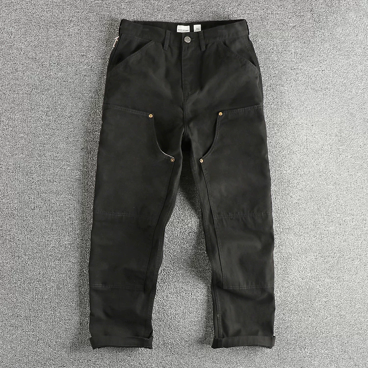 2024 Autumn New American Retro 320G Heavyweight Woven Cargo Pants Men's Fashion 100% Cotton Washed Straight Casual Trousers