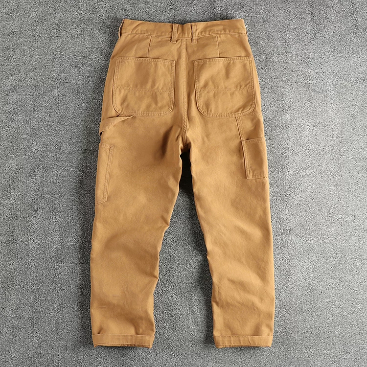 2024 Autumn New American Retro 320G Heavyweight Woven Cargo Pants Men's Fashion 100% Cotton Washed Straight Casual Trousers
