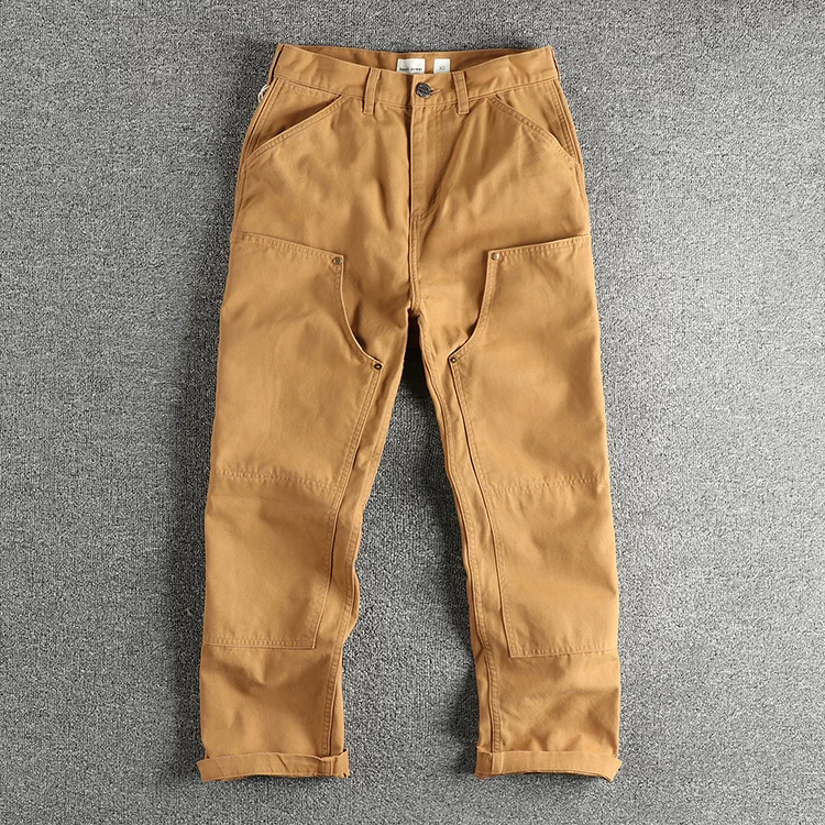 2024 Autumn New American Retro 320G Heavyweight Woven Cargo Pants Men's Fashion 100% Cotton Washed Straight Casual Trousers