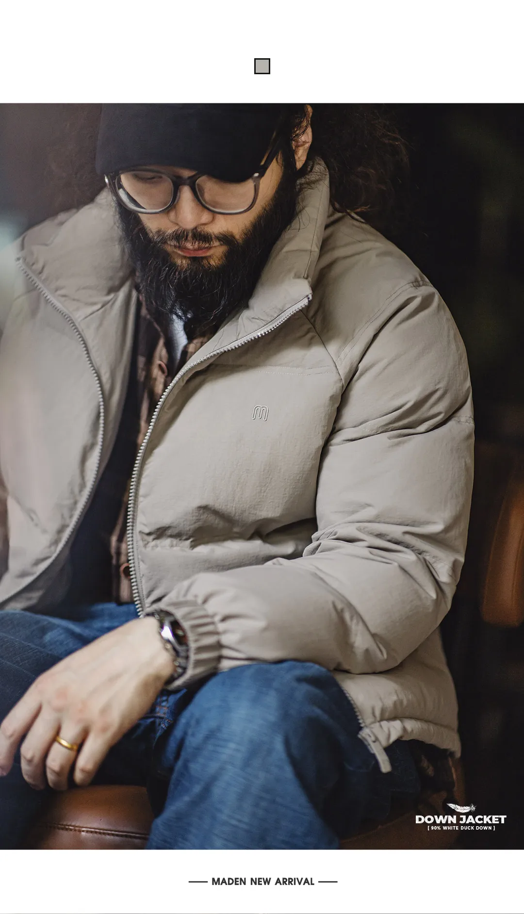 Maden Winter Down Jacket for Men White Duck Down Filling Outdoor 4-Grade Waterproof Stand-up Collar Coat Thickened Warm Jacket