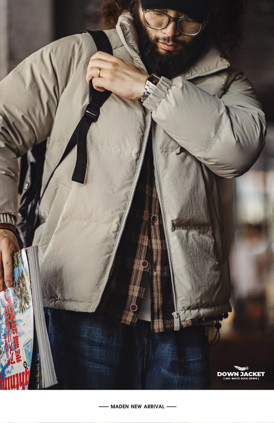 Maden Winter Down Jacket for Men White Duck Down Filling Outdoor 4-Grade Waterproof Stand-up Collar Coat Thickened Warm Jacket