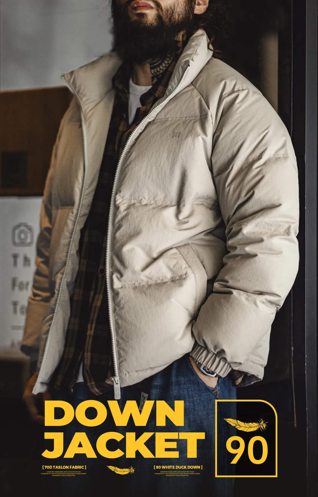Maden Winter Down Jacket for Men White Duck Down Filling Outdoor 4-Grade Waterproof Stand-up Collar Coat Thickened Warm Jacket
