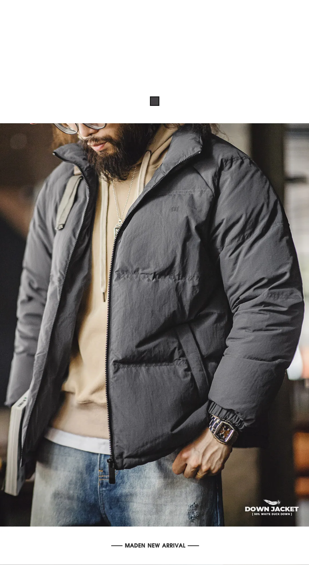 Maden Winter Down Jacket for Men White Duck Down Filling Outdoor 4-Grade Waterproof Stand-up Collar Coat Thickened Warm Jacket
