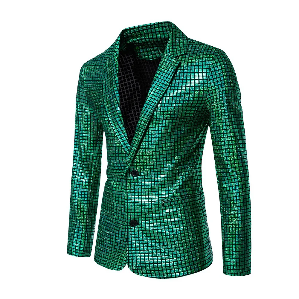 Fashionable New Men's Sequin Hot Stamping Suit Disco Cosplay Party Stage Nightclub Shiny and Cool Performance Suit Set SizeS-3XL