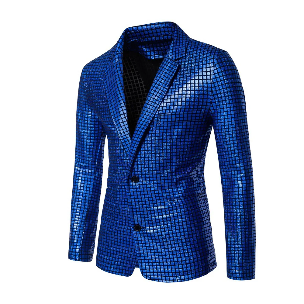 Fashionable New Men's Sequin Hot Stamping Suit Disco Cosplay Party Stage Nightclub Shiny and Cool Performance Suit Set SizeS-3XL
