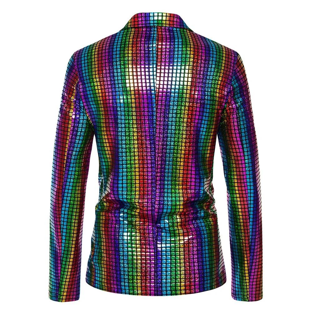 Fashionable New Men's Sequin Hot Stamping Suit Disco Cosplay Party Stage Nightclub Shiny and Cool Performance Suit Set SizeS-3XL