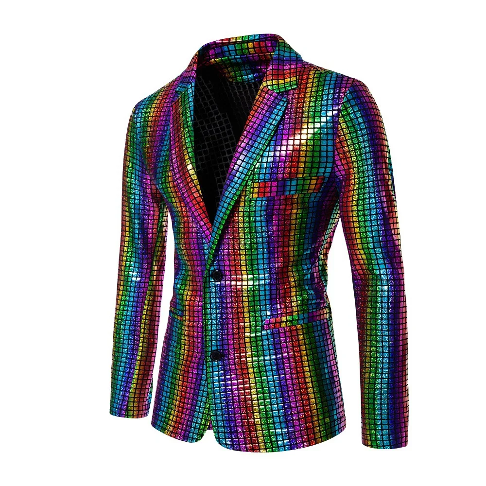 Fashionable New Men's Sequin Hot Stamping Suit Disco Cosplay Party Stage Nightclub Shiny and Cool Performance Suit Set SizeS-3XL
