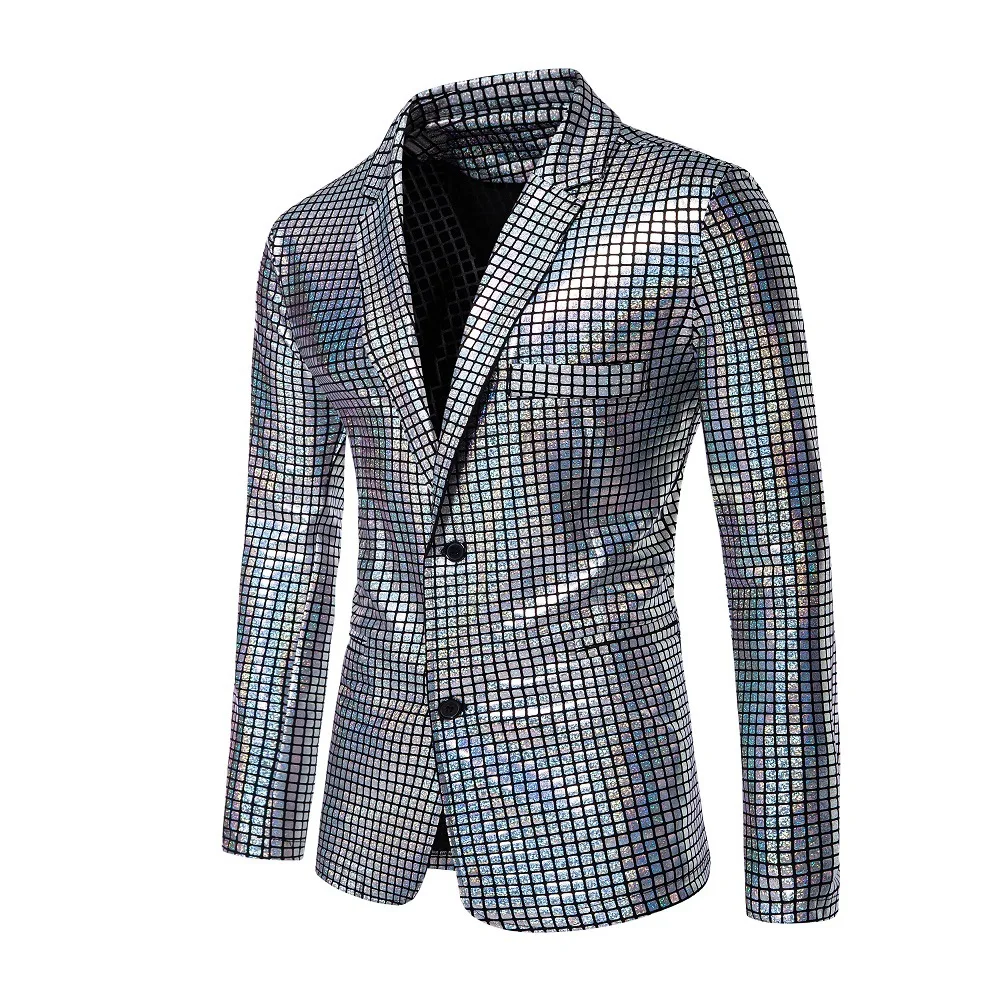 Fashionable New Men's Sequin Hot Stamping Suit Disco Cosplay Party Stage Nightclub Shiny and Cool Performance Suit Set SizeS-3XL