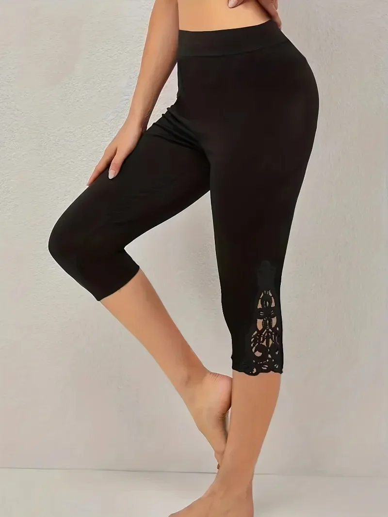 Women's Solid Color Stretch Cropped Seven Leggings Casual Tight Cropped Sevenpants Fashion High-waisted Stretch Pants Women