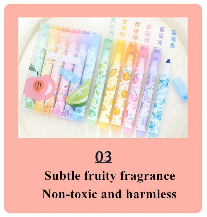 Creative Fruit Scented Highlighter Soft Tip Pens with Stamp for DIY Journaling Student Note-taking for Highlighting and Marking