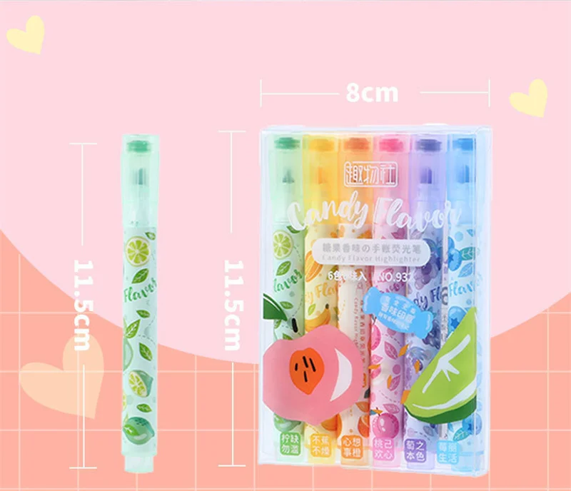Creative Fruit Scented Highlighter Soft Tip Pens with Stamp for DIY Journaling Student Note-taking for Highlighting and Marking