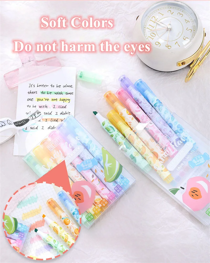 Creative Fruit Scented Highlighter Soft Tip Pens with Stamp for DIY Journaling Student Note-taking for Highlighting and Marking