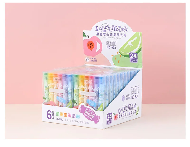 Creative Fruit Scented Highlighter Soft Tip Pens with Stamp for DIY Journaling Student Note-taking for Highlighting and Marking