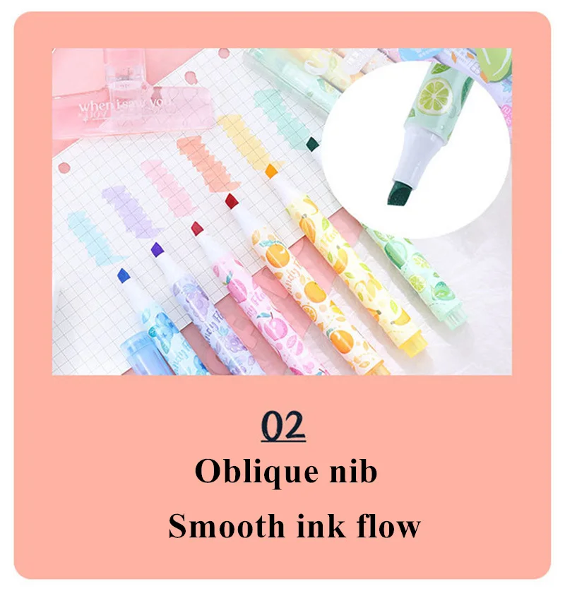 Creative Fruit Scented Highlighter Soft Tip Pens with Stamp for DIY Journaling Student Note-taking for Highlighting and Marking