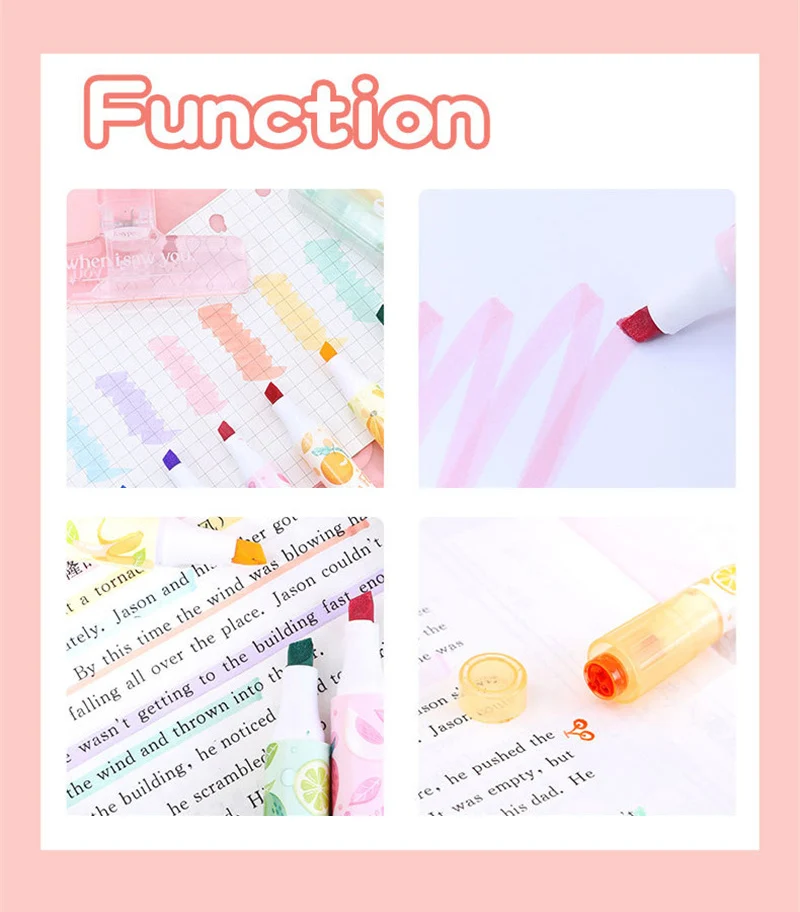 Creative Fruit Scented Highlighter Soft Tip Pens with Stamp for DIY Journaling Student Note-taking for Highlighting and Marking