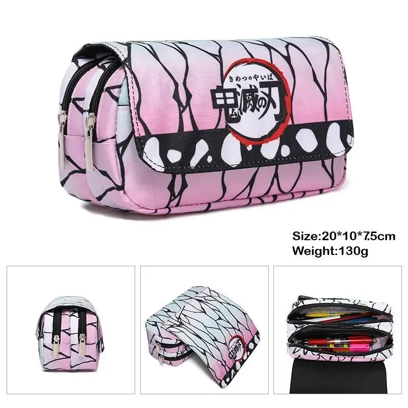 Anime Pen Bag Student Storage Bag Tanjirou Nezuko Zenitsu Giyuu Cartoon Pen Box Boys Girls Pencil Case Stationery