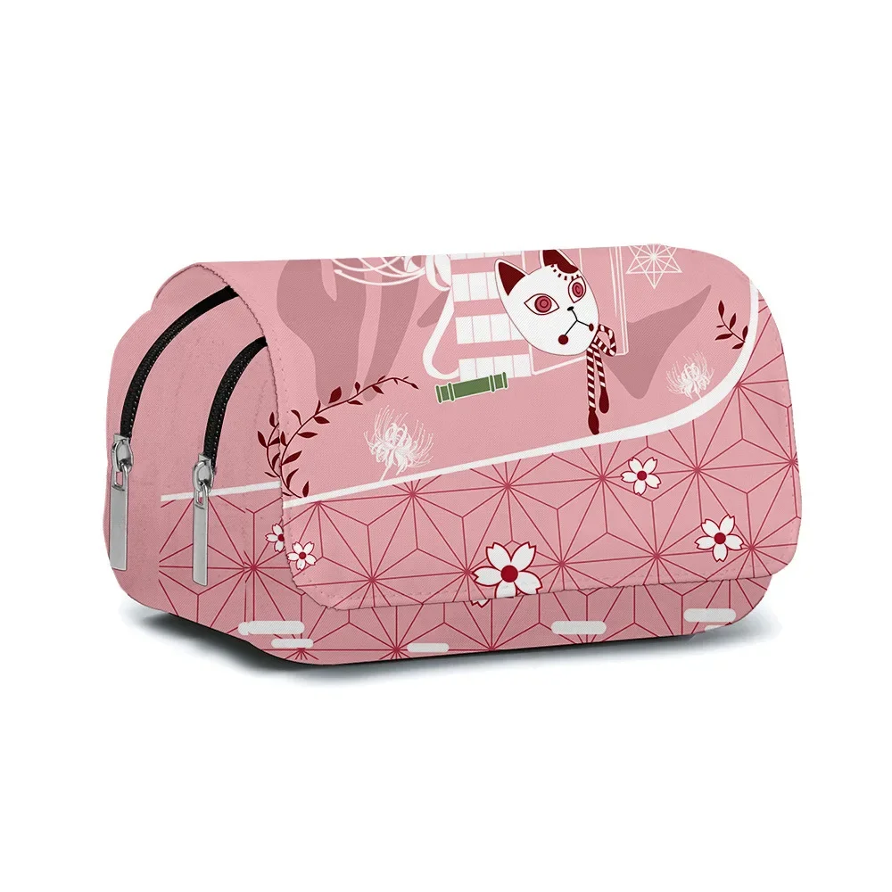Anime Pen Bag Student Storage Bag Tanjirou Nezuko Zenitsu Giyuu Cartoon Pen Box Boys Girls Pencil Case Stationery