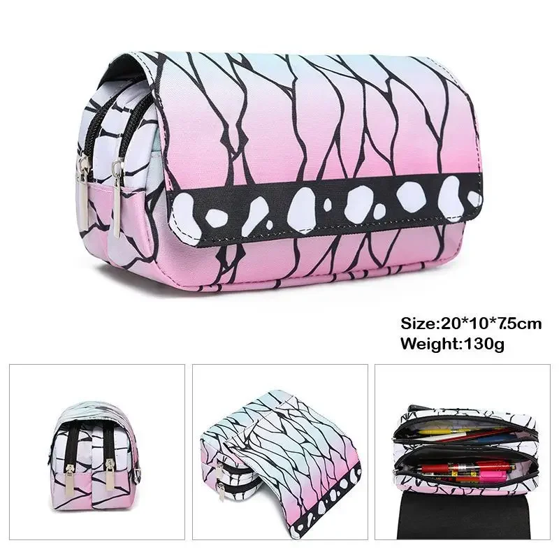 Anime Pen Bag Student Storage Bag Tanjirou Nezuko Zenitsu Giyuu Cartoon Pen Box Boys Girls Pencil Case Stationery