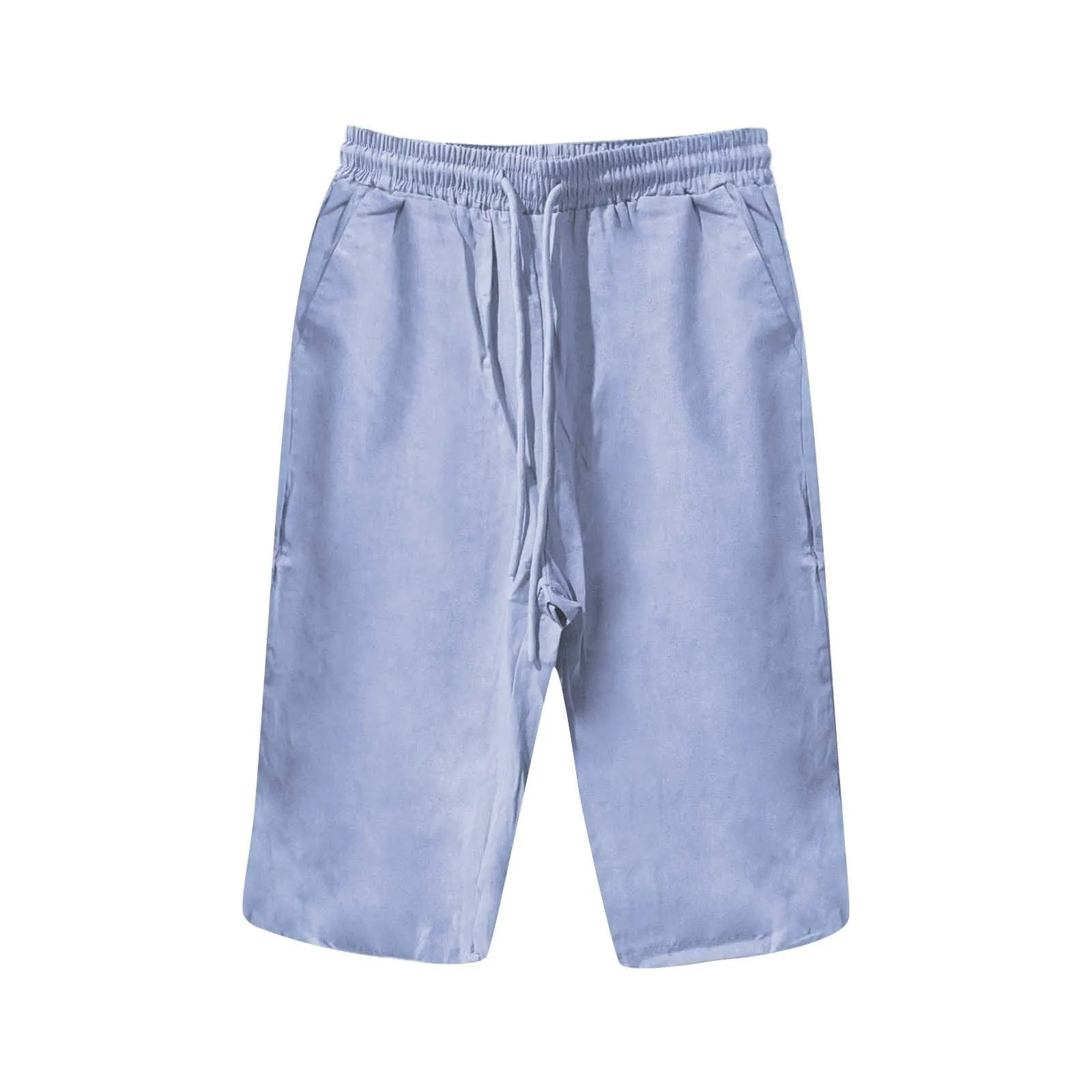 Women Contrast Stripes Shorts Knee-Length Pants For Women With Pockets Elastic Waist Drawstring Breathable Loose-Fitting Bottoms