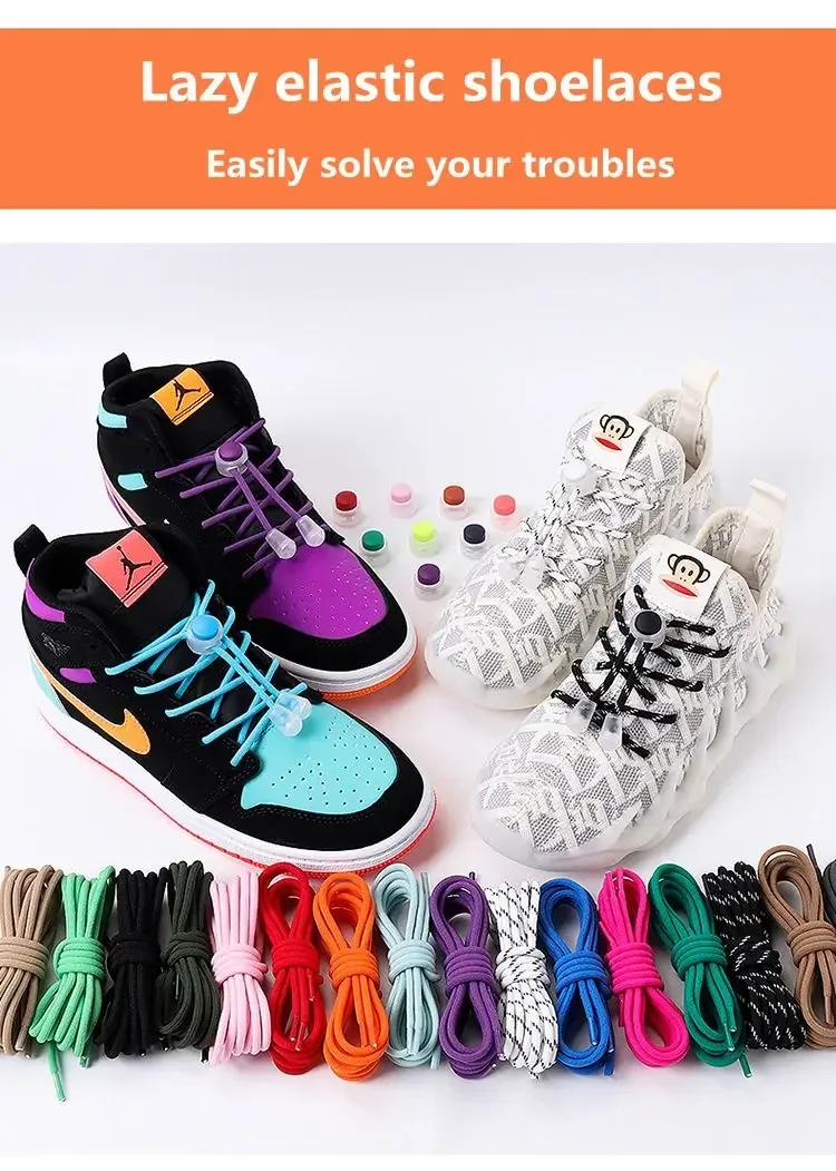 Elastic laces Sneakers Round Lock Shoelaces without ties Kids Adult Quick Shoe laces Rubber Bands lazy Shoeace for Shoes