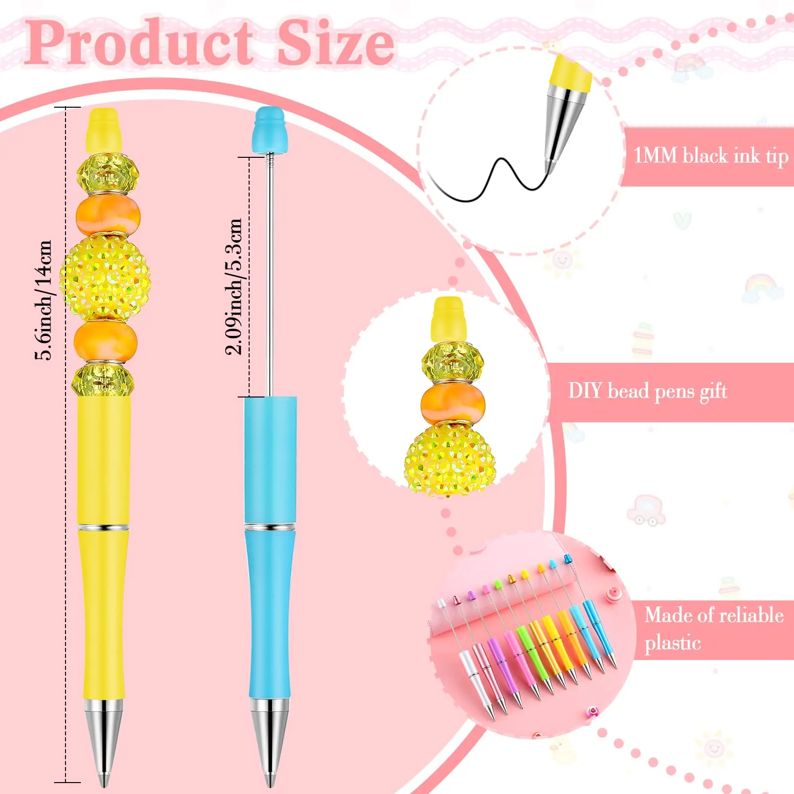 40Pcs/Lot Ballpoint Pen Diy Bead Pen Plastic Printed Bead Pen School Office Writing Supplies Stationery Wedding Gift