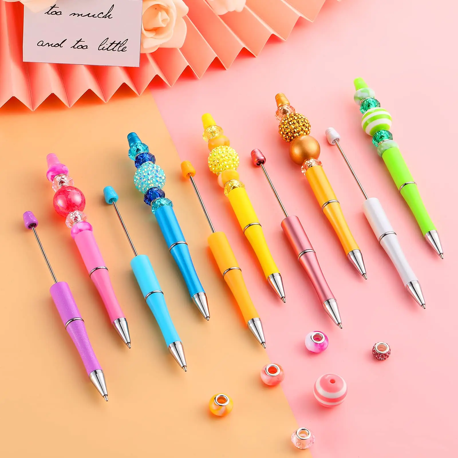 40Pcs/Lot Ballpoint Pen Diy Bead Pen Plastic Printed Bead Pen School Office Writing Supplies Stationery Wedding Gift