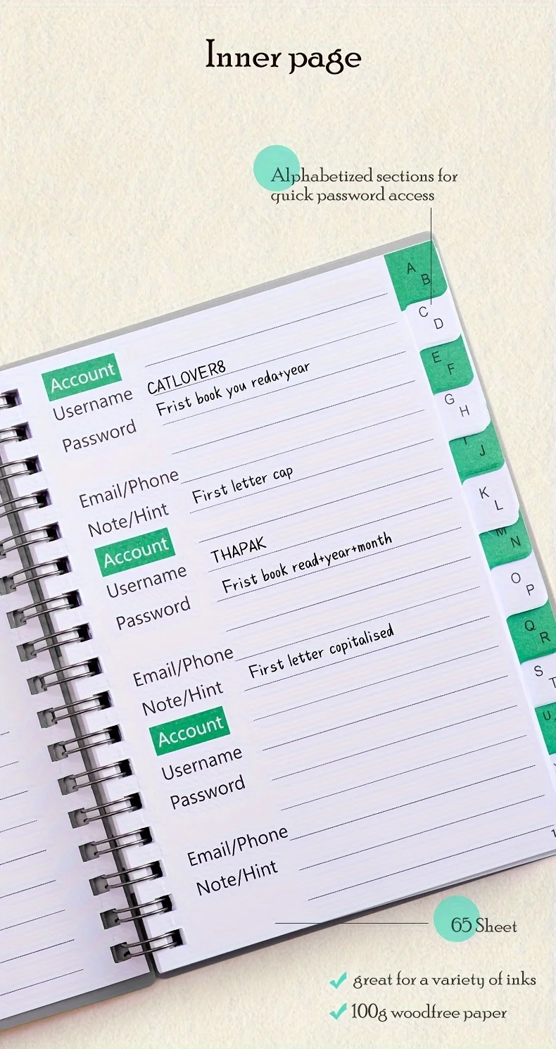 1 Password Storage Book, Letter Password Log and Organizer, Mini Size Personalized Password Log