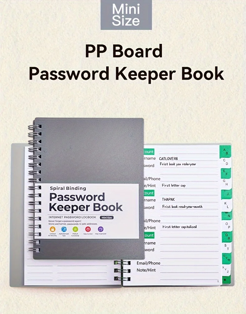 1 Password Storage Book, Letter Password Log and Organizer, Mini Size Personalized Password Log
