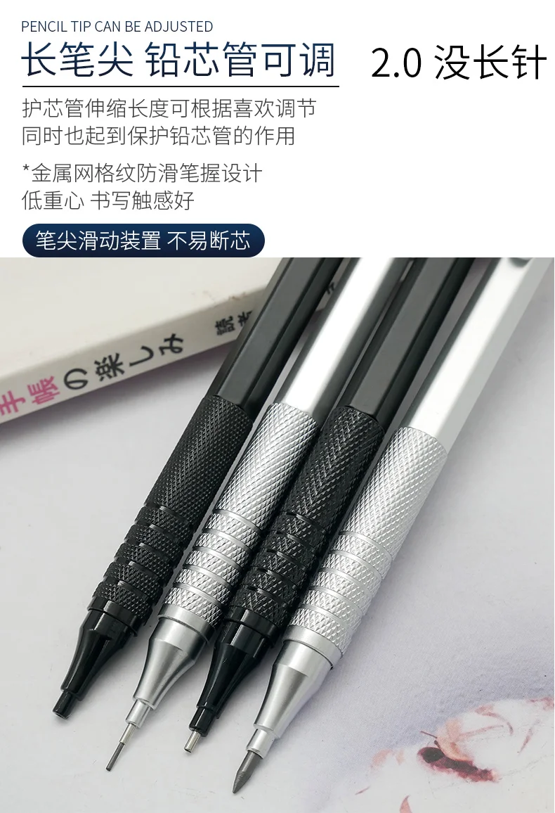 Metal Automatic Pencil Retractable Long Needle Tip Hand Painting Drawing Pocket Pencil 0.3/0.5/0.7/0.9/1.3/2.0mm Sketching Art
