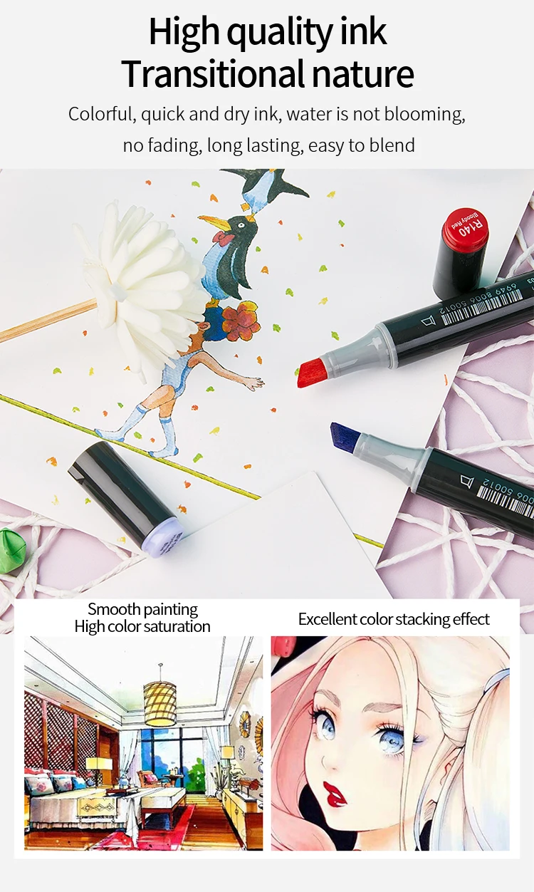 Finecolour EF103 Double-Headed Sketch Markers Pen Alcohol Based Art Markers Oily Soft Artist Manga School Supplies 12Colors