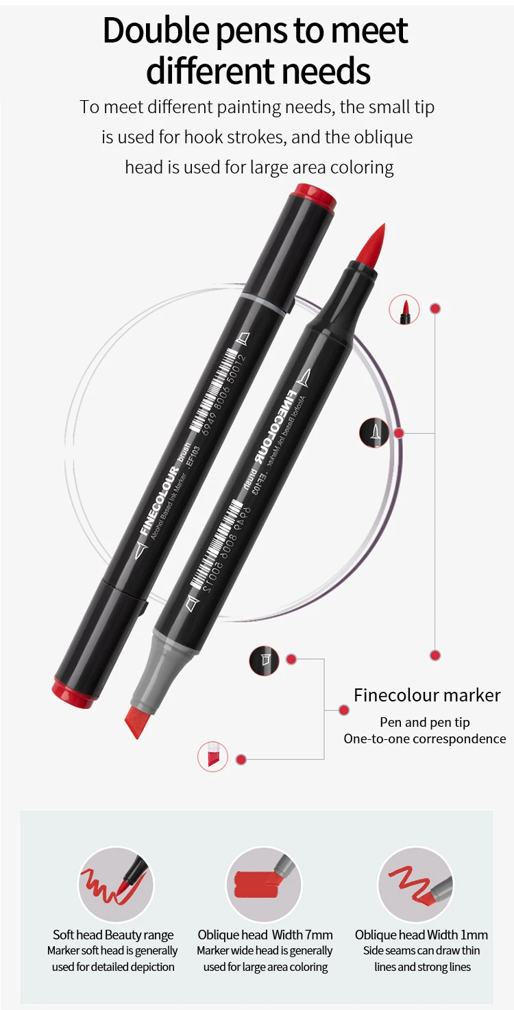 Finecolour EF103 Double-Headed Sketch Markers Pen Alcohol Based Art Markers Oily Soft Artist Manga School Supplies 12Colors