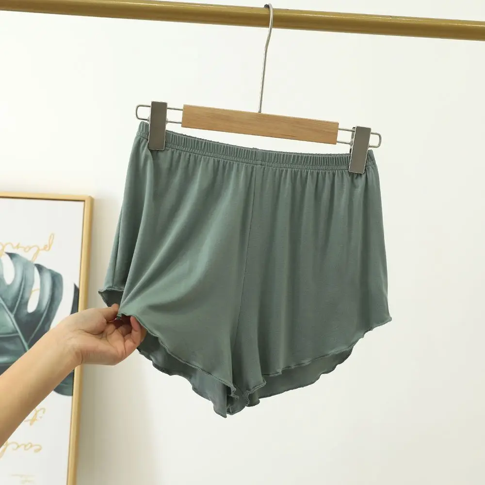 Women Modal Sleep Bottoms Comfortable Female Solid Color Pajama Shorts With Ruffles Hem Summer Thin Casual Loose Home Clothes