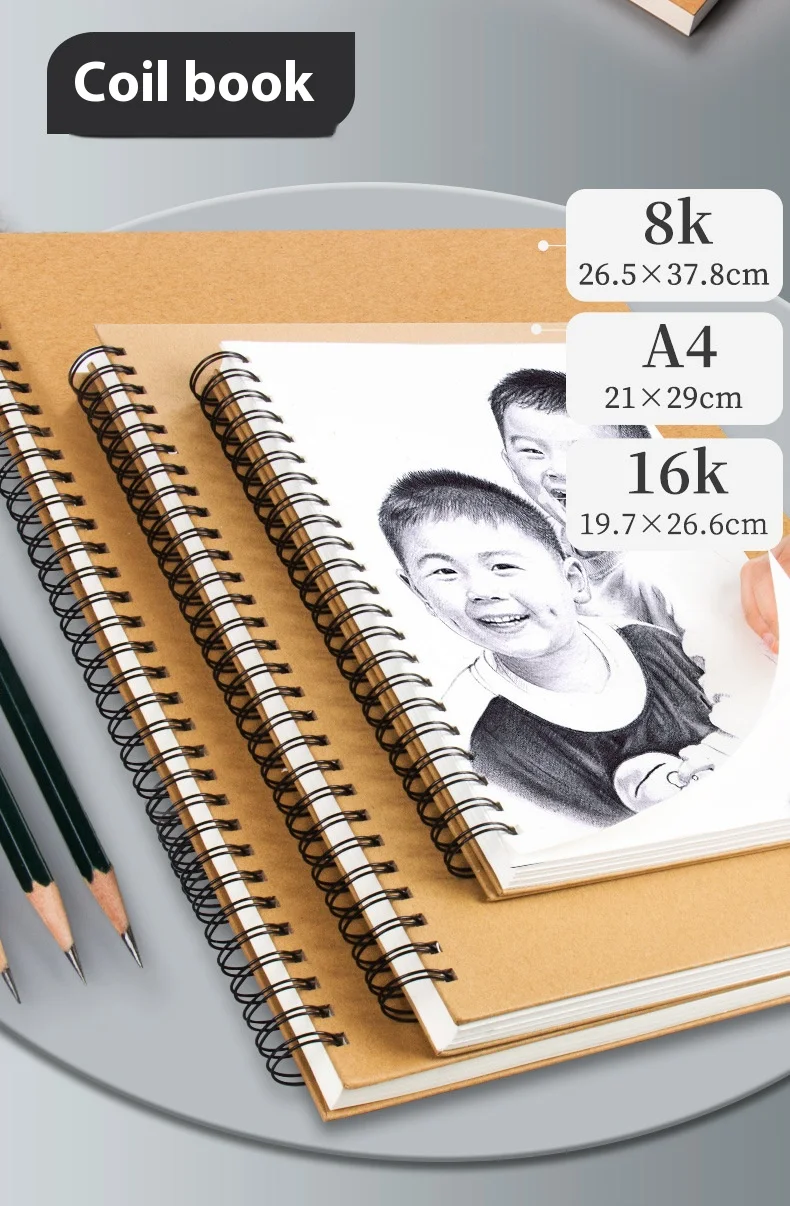 Borrence A3/A4/A5/8K/16K Sketchbook Thick Paper 160 GSM Brown Spiral Notebook Professional Watercolor Book Art School Stationery