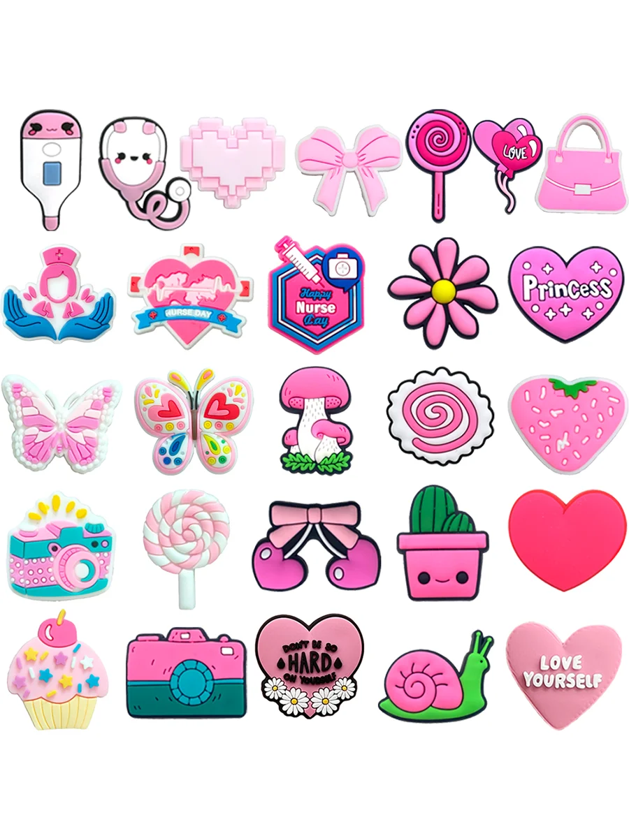 1Pcs PVC Pink Love Butterfly Shoe Charms for Dessert Shoe Decorations Accessories for Women Girls Festival Gifts
