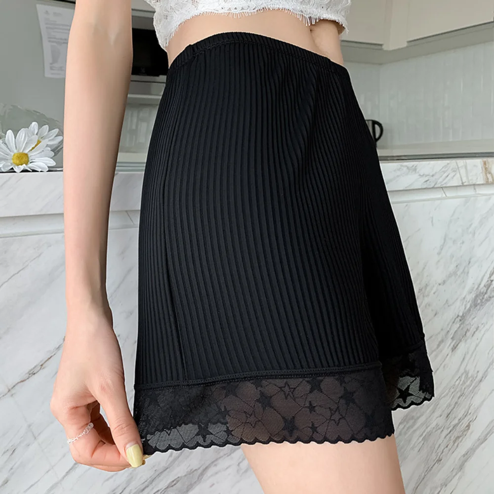 Slip-proof Lace Silk Safety Shorts New Thin Terylene Ice Silk Pants Breathable Home Pants Women