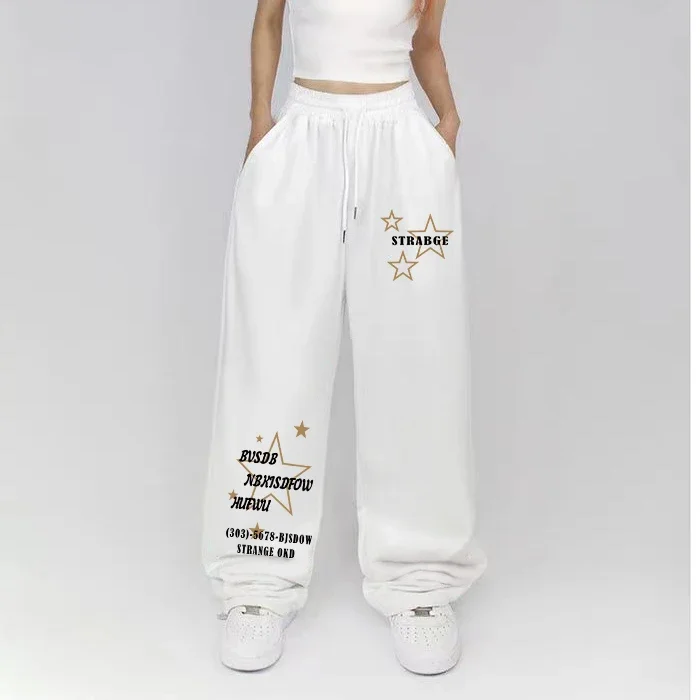 Letter Print Wide Leg Pants Women New Woman Trousers Y2K Streetwear Summer Women's Sport Pants with Drawstring Korean Fashion