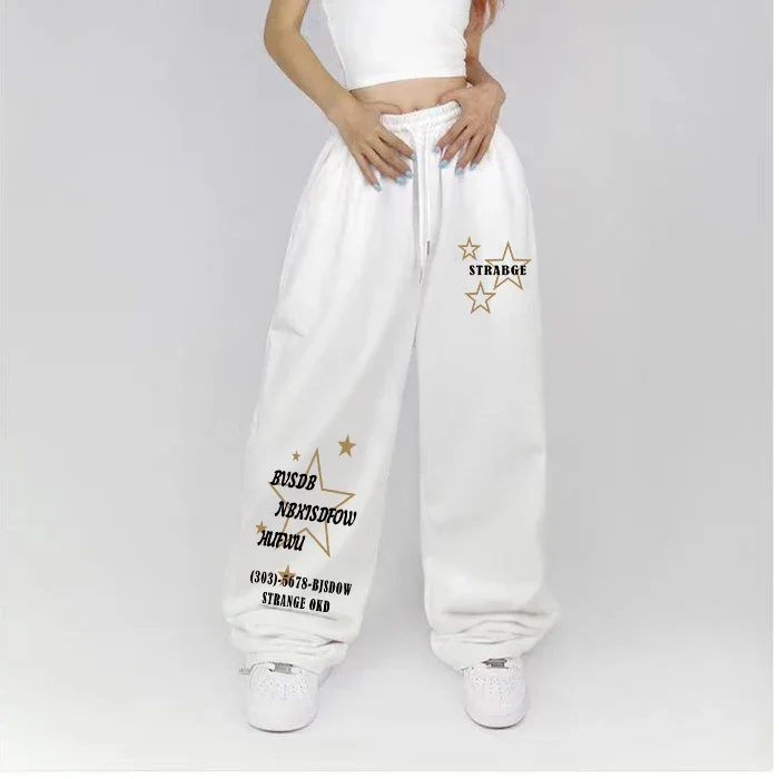 Letter Print Wide Leg Pants Women New Woman Trousers Y2K Streetwear Summer Women's Sport Pants with Drawstring Korean Fashion