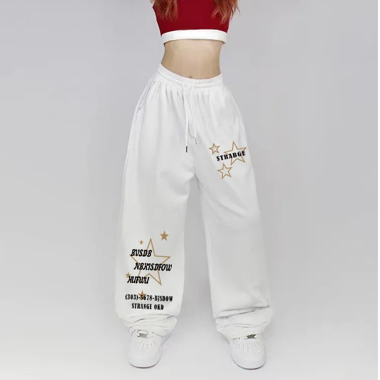 Letter Print Wide Leg Pants Women New Woman Trousers Y2K Streetwear Summer Women's Sport Pants with Drawstring Korean Fashion